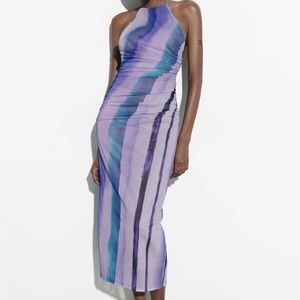 Printed tulle midi dress